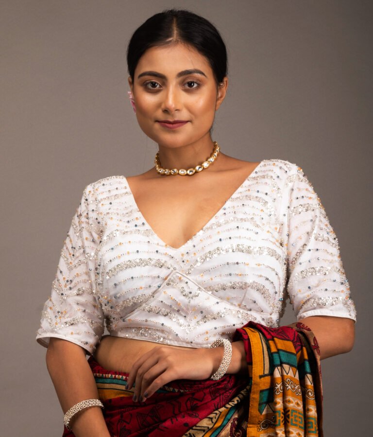White Net Multi Colour Stone and Cutdana Work Blouse